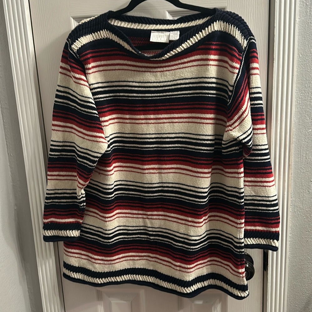 1X Liz & Co Liz Claiborne oversized cream with burnt orange and blue stripes